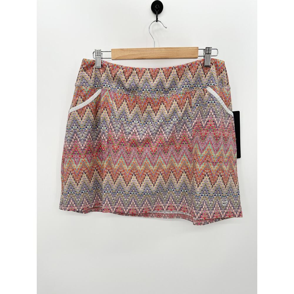 Foray‎ Golf Skirt Women XL NWT Multi Pink Chevron Print Patch Pocket Mini Skort